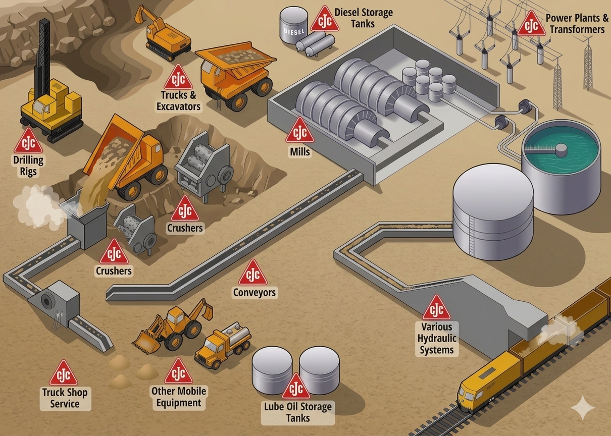 Interactive minesite illustration with eleven equipment areas